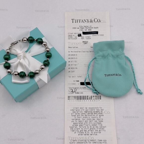 Tiffany & Co. Sterling Silver Malachite Beaded Bracelet Sterling Silver Vintage - Picture 8 of 10